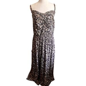 Lane Bryant Floral Maxi Dress Blue Smocked Back Adjustable Straps Ruched Size 20